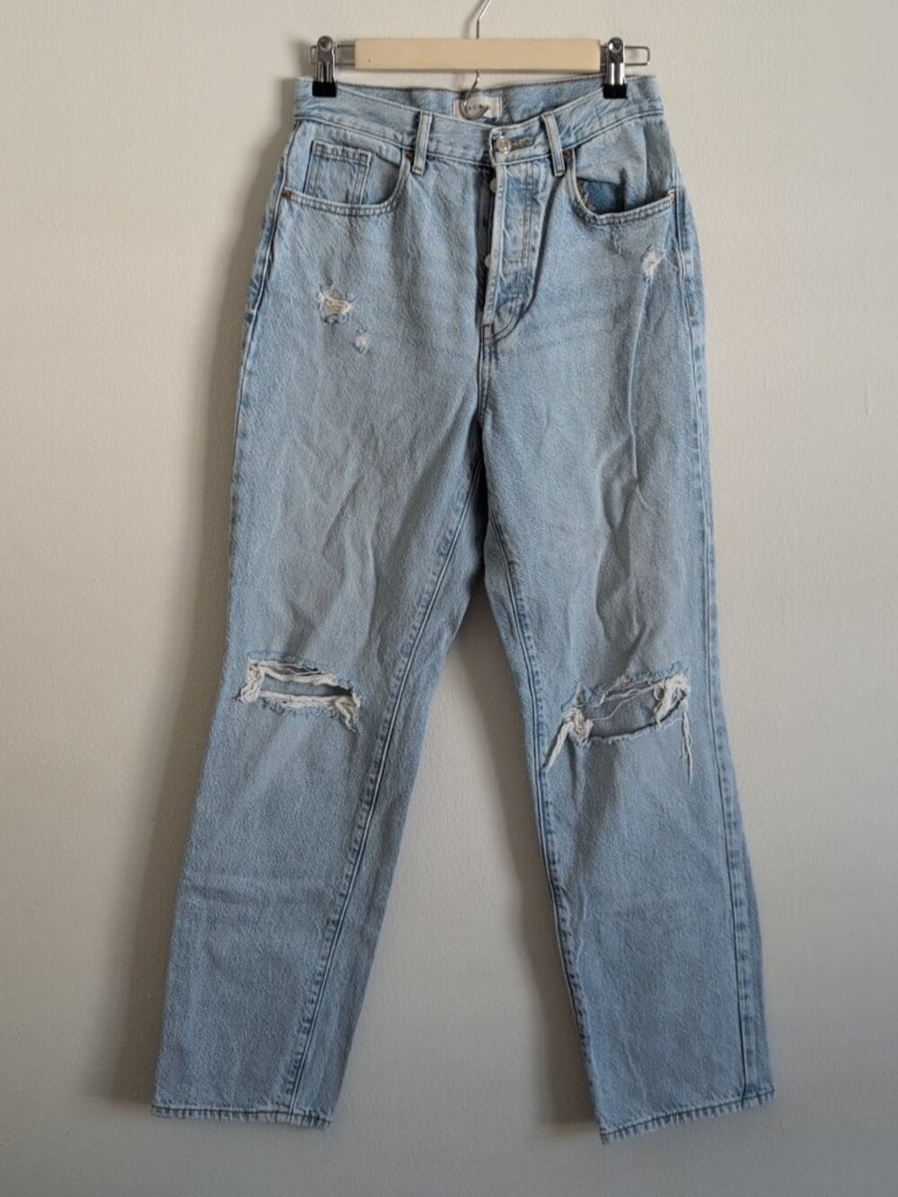 PacSun Dad Jeans Light Indigo Distressed Ripped Knee High Rise Straight Leg